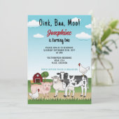 Invitation Animaux de ferme de dessin animé mignons Anniversa (Debout devant)