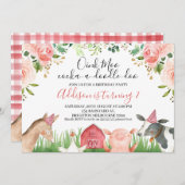 Invitation Animaux de ferme de feuillage rose Floral (Devant / Derrière)