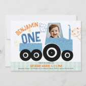 Invitation Animaux de ferme Denim Tractor mignonne Photo 1er  (Devant)