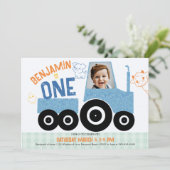 Invitation Animaux de ferme Denim Tractor mignonne Photo 1er  (Debout devant)