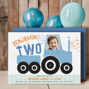 Invitation Animaux de ferme Denim Tractor mignonne Photo 2e a