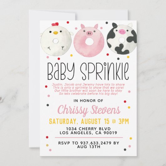 Invitation Animaux de ferme Donut Baby Sprinkw Shower Invitat (Devant)