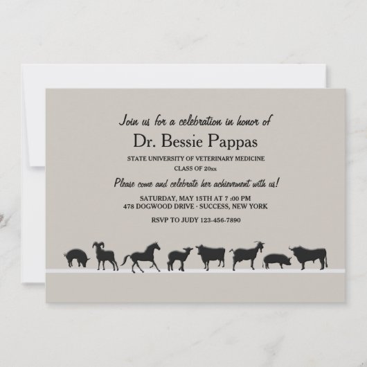 Invitation Animaux de ferme Dr. de médecine vétérinaire (Devant)