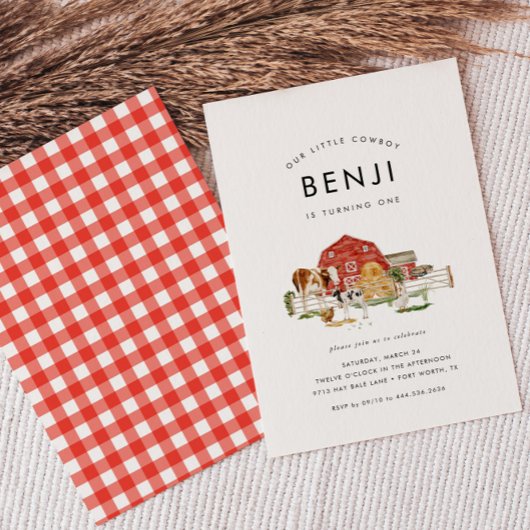 Invitation Animaux de ferme Enfants Cowboy 1er anniversaire f