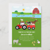 Invitation Animaux de ferme et tracteur rouge Thème de fête d (Devant)