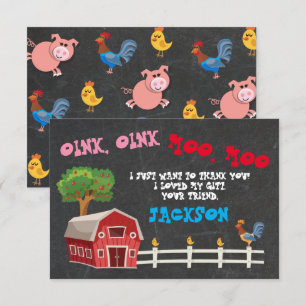 Invitation Animaux de ferme fête d'anniversaire Merci note