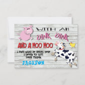 Invitation Animaux de ferme fête d'anniversaire Merci note (Devant)