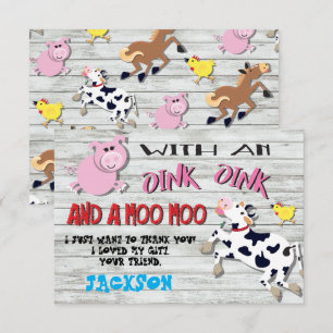 Invitation Animaux de ferme fête d'anniversaire Merci note