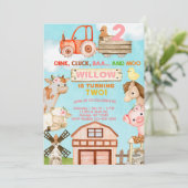 Invitation Animaux de ferme fille 2ème anniversaire invitatio (Debout devant)