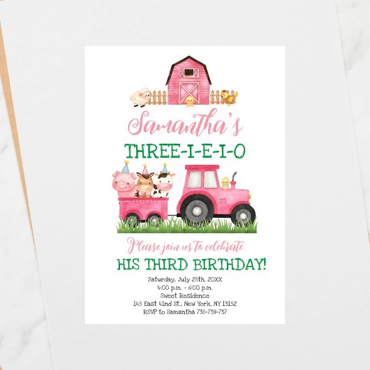 Invitation Animaux de ferme Fille rose Barnyard fête d'annive
