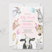 Invitation Animaux de ferme Fille rose Barnyard fête d'annive (Devant)
