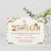 Invitation Animaux de ferme floraux rose Deuxième anniversair (Debout devant)