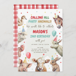 Invitation Animaux De Ferme Garçon Appelant Animaux De Fête A