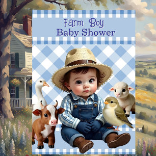 Invitation Animaux de Ferme Garçon Bébé Shower Mignon Coche B