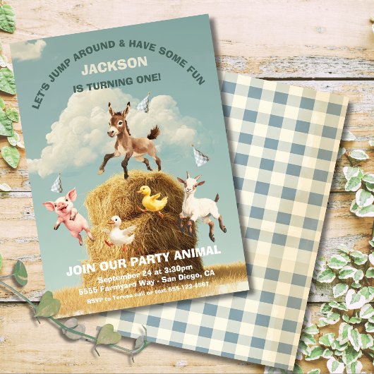 Invitation Animaux de ferme Jumping foin fête d'anniversaire