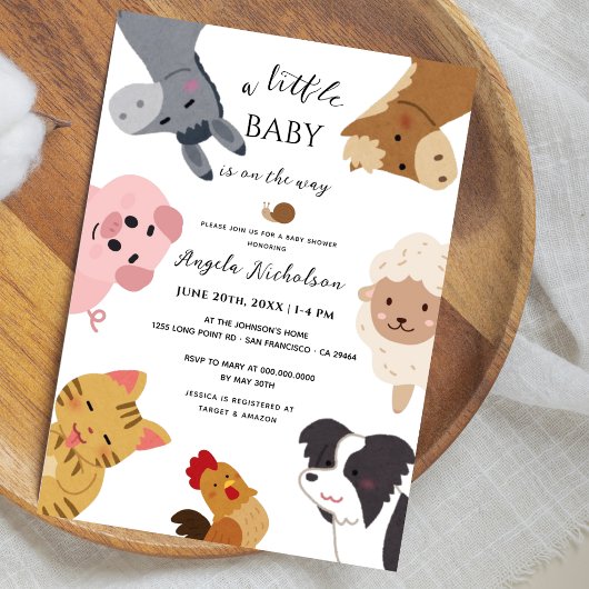 Invitation Animaux de ferme mignons, douche de bébé à l'aquar