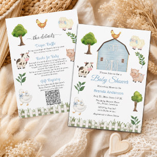 Invitation Animaux de Ferme Mignons Fête Bébé Tout en Un