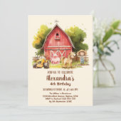 Invitation Animaux de ferme mignons fête d'anniversaire Barny (Debout devant)