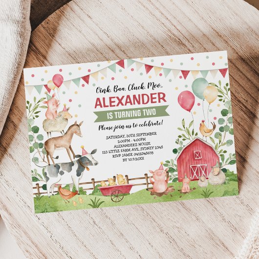 Invitation Animaux de ferme mignons fête d'anniversaire Barny