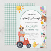 Invitation Animaux de ferme mignons pour un anniversaire (Devant / Derrière)