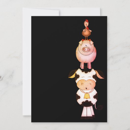 Invitation Animaux de ferme mignons Vache, cochon, coq Annive (Dos)