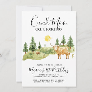 Invitation Animaux de ferme Oink Moo Pays Anniversaire
