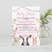 Invitation Animaux de ferme Pink Barnyard Baby shower Invitat (Debout devant)