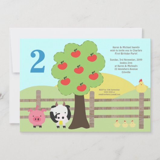 Invitation Animaux de ferme Pommes Anniversaire de enfant Inv (Devant)