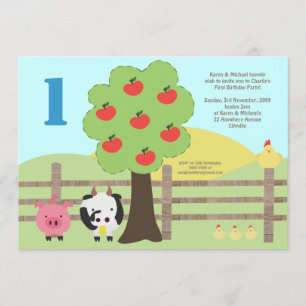 Invitation Animaux de ferme Pommier Arbre 1er anniversaire In