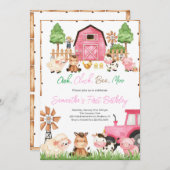 Invitation Animaux de ferme roses fête d'anniversaire (Devant / Derrière)