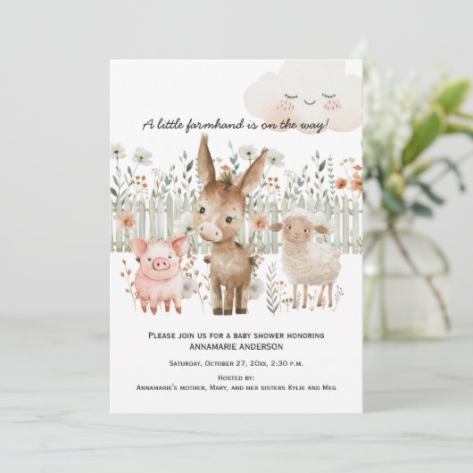 Invitation Animaux de ferme Scène agricole Baby shower neutre (Debout devant)