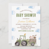 Invitation Animaux de ferme Tracteur Baby shower neutre pour  (Devant)