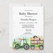 Invitation Animaux de ferme Tracteur vert Garçons Baby shower (Devant)