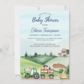 Invitation Animaux de ferme Tracteur vert Garçons Baby shower (Devant)
