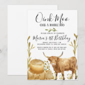 Invitation Animaux de ferme Vache de foin Pays Anniversaire (Devant / Derrière)