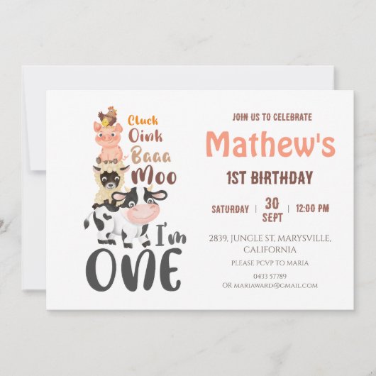 Invitation Animaux de ferme Vache sainte Premier anniversaire (Devant)