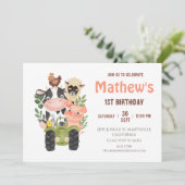 Invitation Animaux de ferme Vache sainte Premier anniversaire (Debout devant)