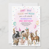 Invitation Animaux de ferme violet rose Barnyard Anniversaire (Devant)