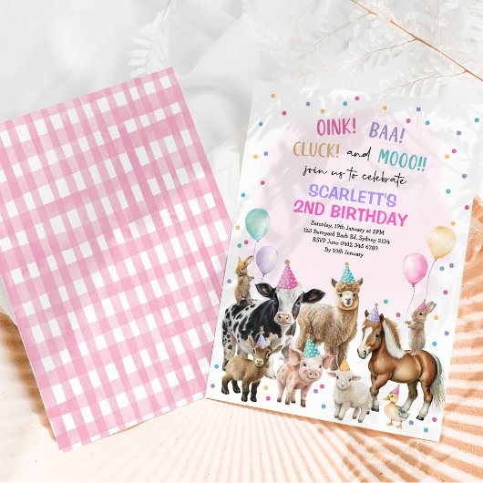 Invitation Animaux de ferme violet rose Barnyard Anniversaire