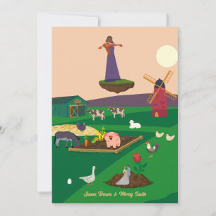 Invitation Animaux de ferme Violon Rose Couple Goose Mariage