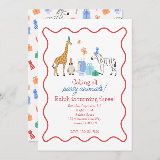 Invitation Animaux de fête (Devant / Derrière)