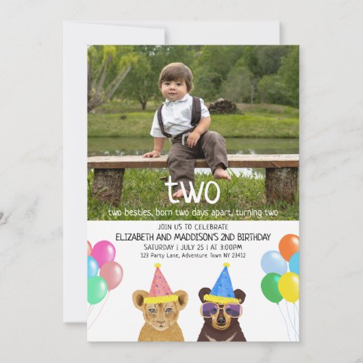 Invitation Animaux de fête 2e anniversaire (Devant)
