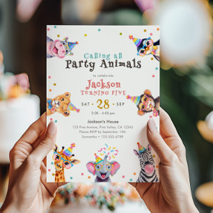 Invitation Animaux de Fête 5ème Anniversaire Thème Animalier