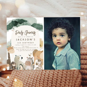 Invitation Animaux de fête à l'aquarelle Photo Fête d'anniver