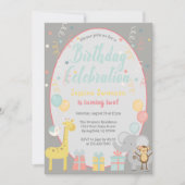 Invitation Animaux de fête adorable Anniversaire Célébration  (Devant)