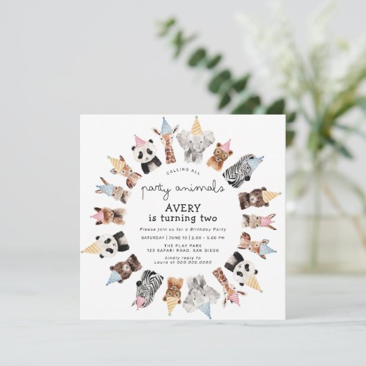 Invitation Animaux de fête Anniversaire (Debout devant)