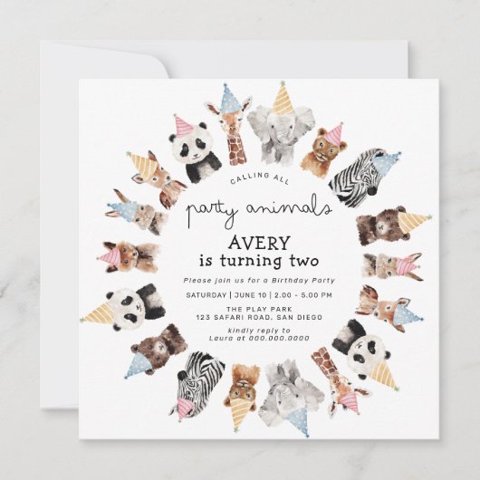 Invitation Animaux de fête Anniversaire (Devant)