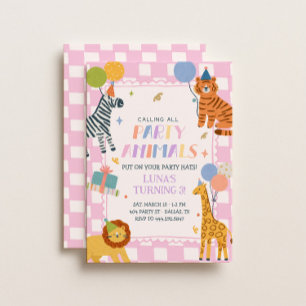 Invitation Animaux de Fête Anniversaire Filles Safari Jungl
