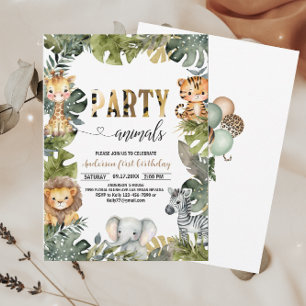 Invitation Animaux de fête Anniversaire Jungl Wild