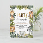 Invitation Animaux de fête Anniversaire Jungl Wild (Debout devant)